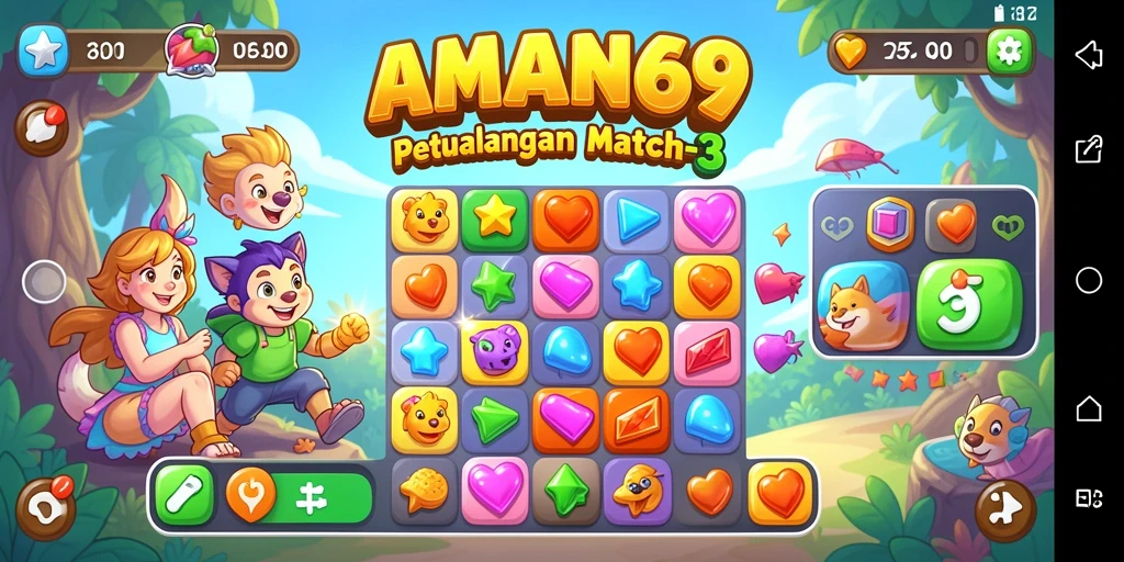 Tampilan gameplay seru di AMAN69 dengan tantangan Match-3.
