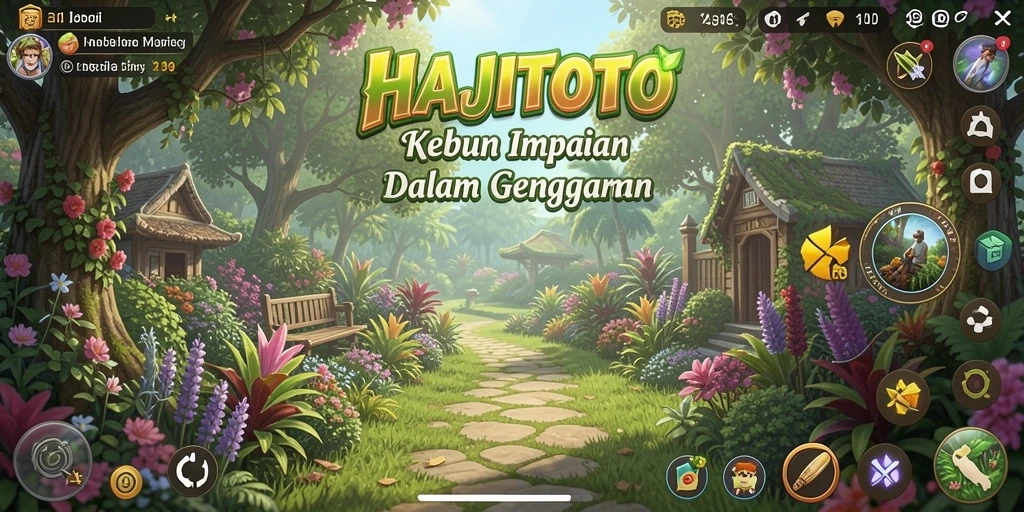 Tampilan gameplay HAJITOTO menampilkan kebun yang indah dan aktivitas bertani yang seru.