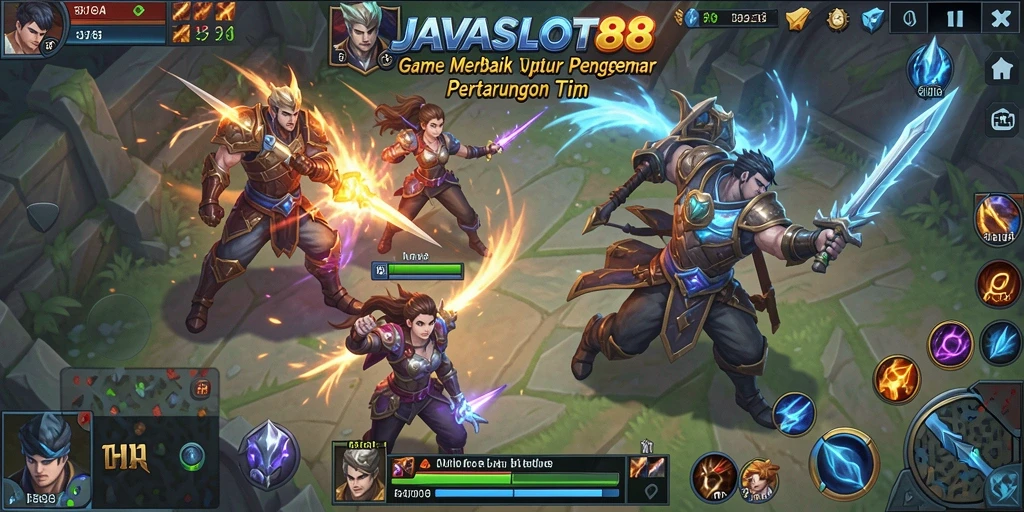 Gameplay seru dalam JAVASLOT88 dengan karakter unik dan pertarungan tim.