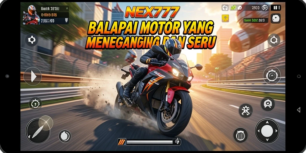 Screenshot NEX777 menampilkan aksi balapan motor yang seru dan menegangkan.
