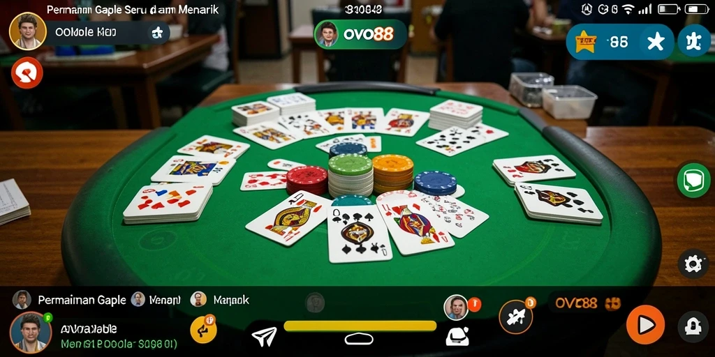 Screenshot gameplay OVO88 menampilkan permainan Gaple yang seru dan interaktif.