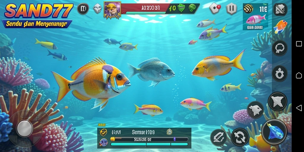 Gameplay SAND77 menampilkan suasana memancing yang mengasyikkan.