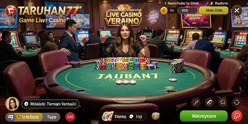 Screenshot TARUHAN77 yang menunjukkan dealer profesional dalam aksi Live Casino.