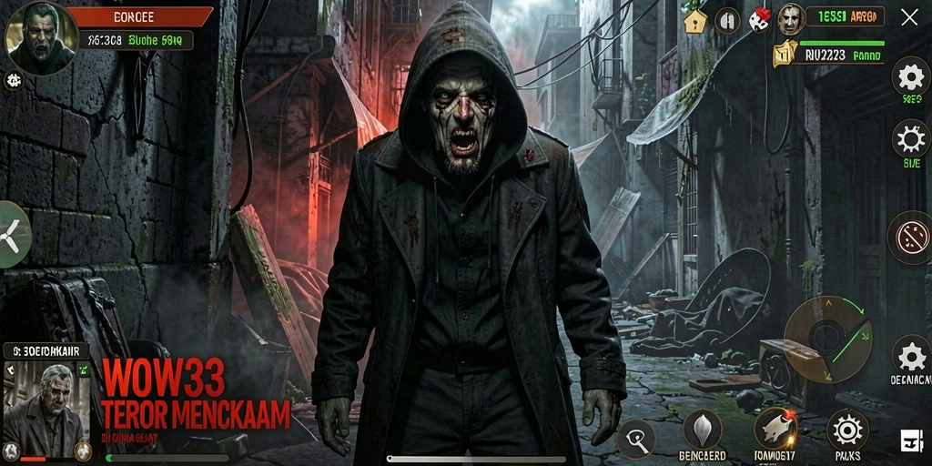 Tangkapan layar gameplay <strong>WOW33</strong> menampilkan suasana menyeramkan dan tantangan yang menunggu.